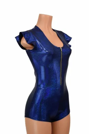 Flip Sleeve Zipper Front Romper