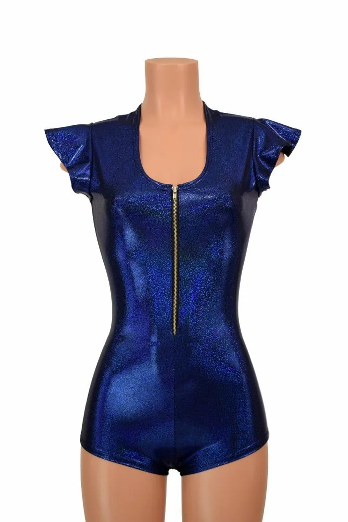 Flip Sleeve Zipper Front Romper