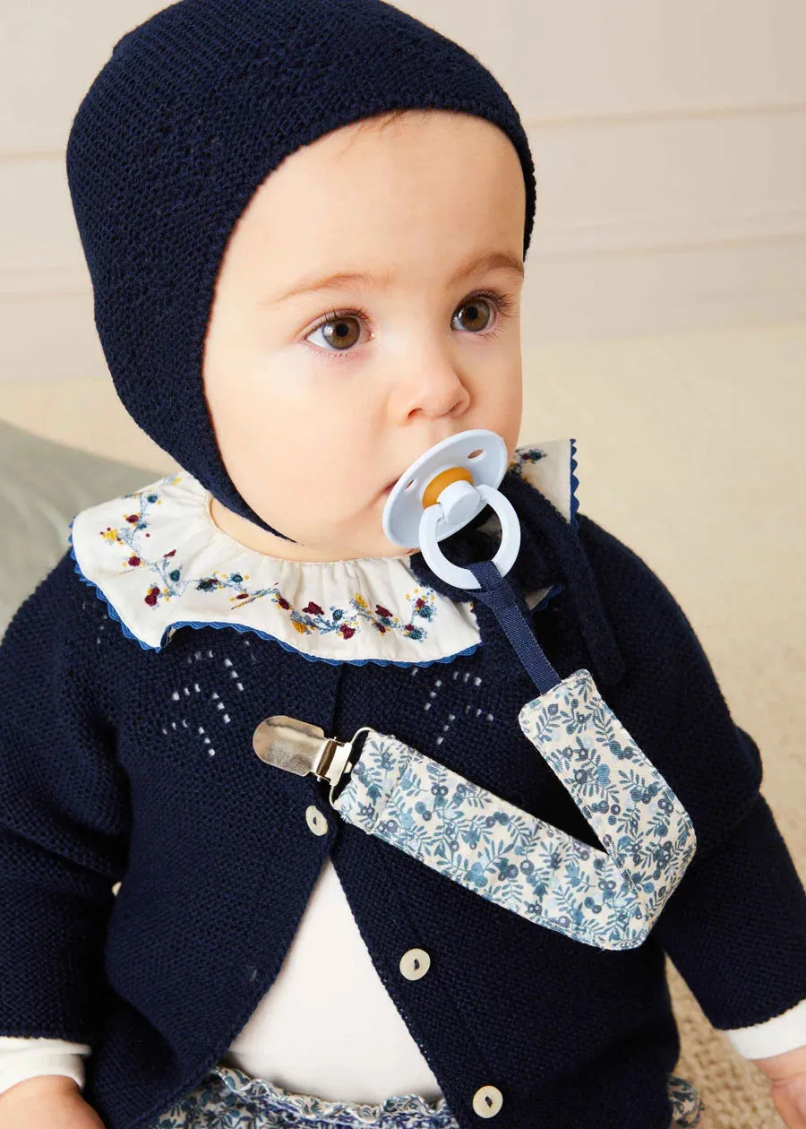 Floral Embroidered Collar Long Sleeve Bodysuit in Blue (1mth-3yrs)