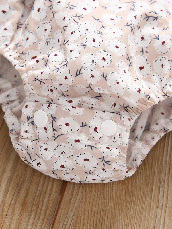 Floral Flutter Sleeve Big Bow Baby Jumpsuit