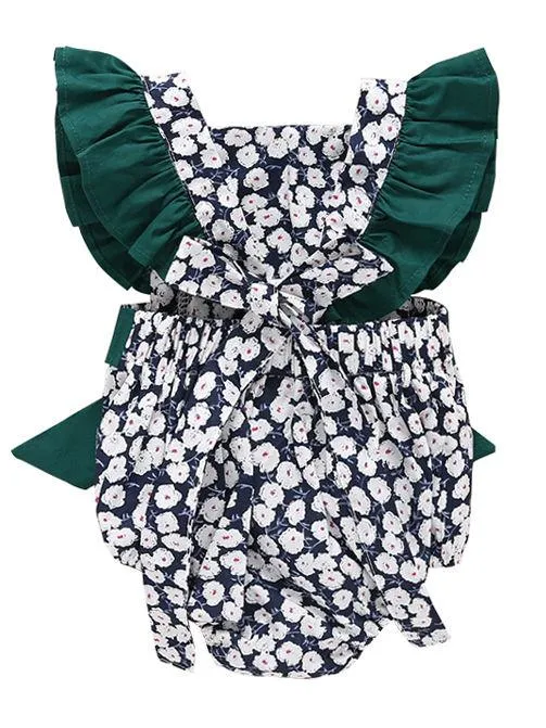 Floral Flutter Sleeve Big Bow Baby Jumpsuit