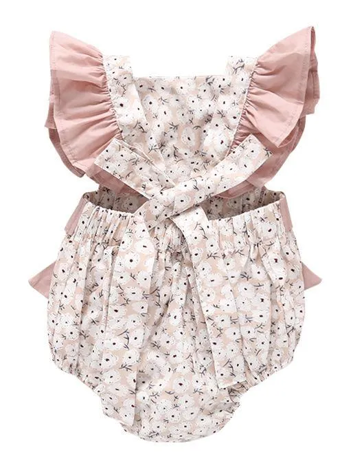 Floral Flutter Sleeve Big Bow Baby Jumpsuit