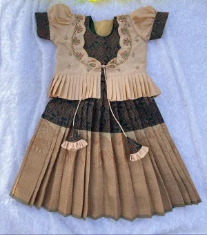 Forest Elegance: Dark Green and Beige Frock with Overcoat