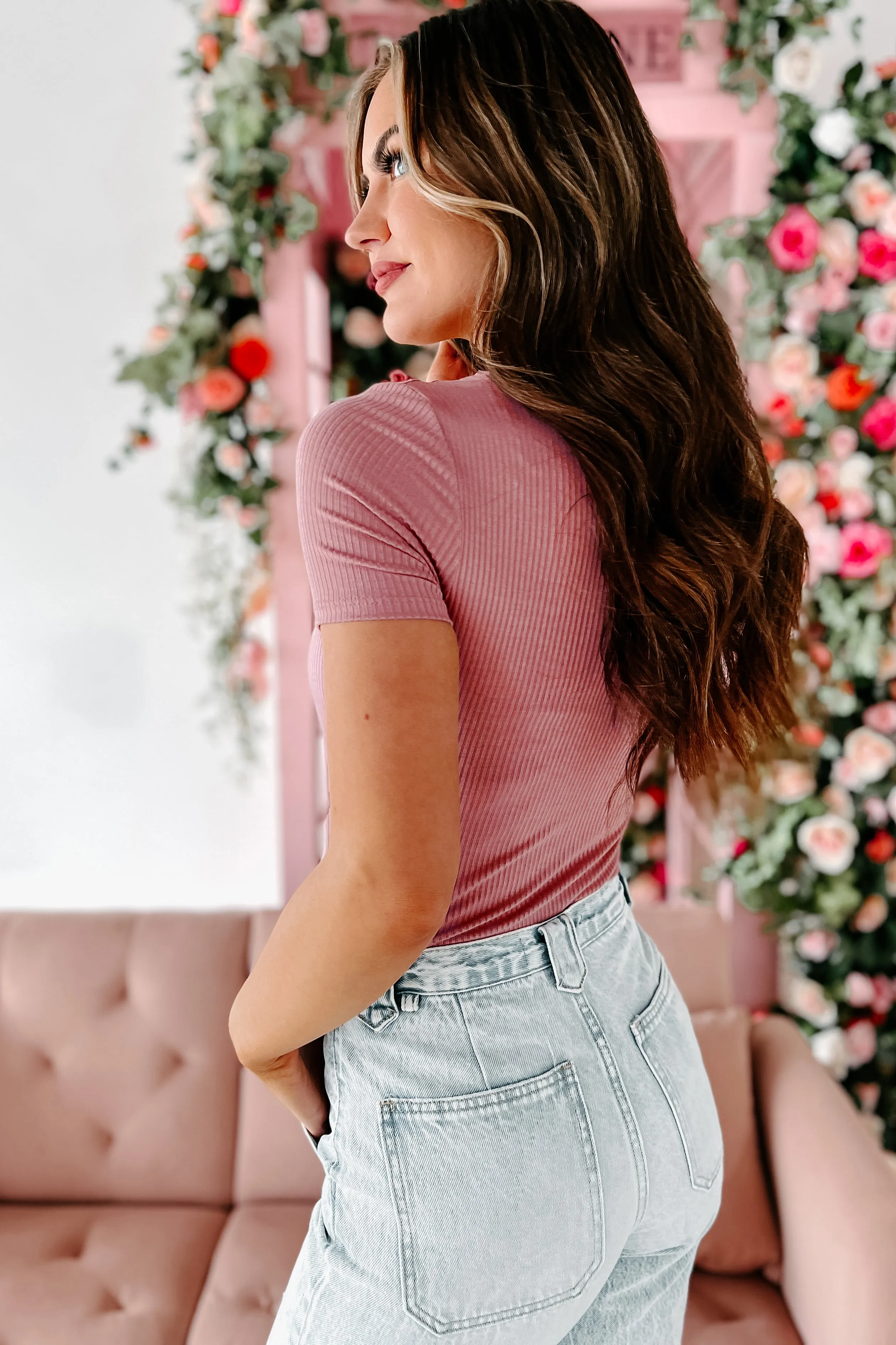 From Day One Ribbed Square Neck Bodysuit (Mauve)