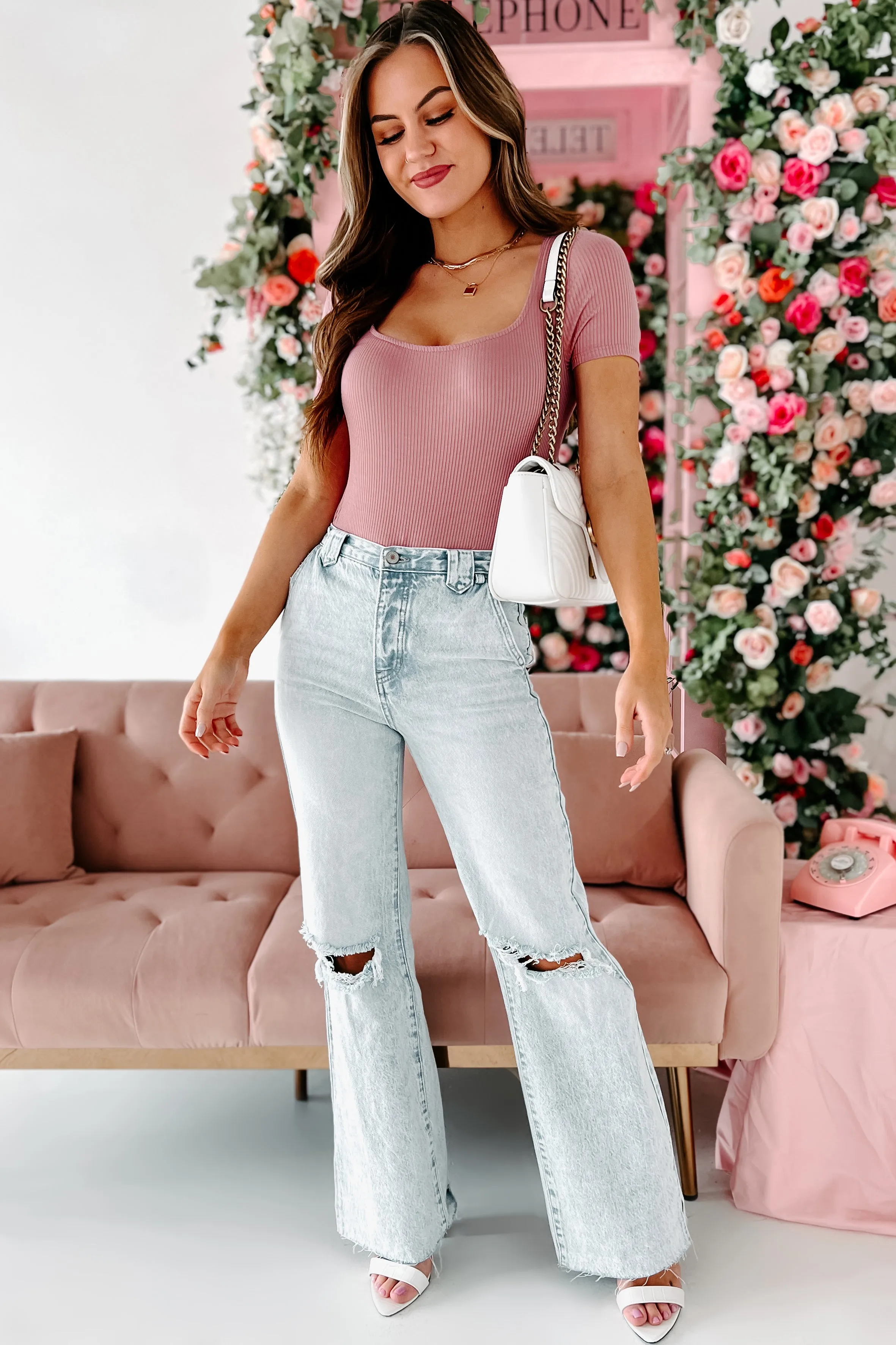 From Day One Ribbed Square Neck Bodysuit (Mauve)