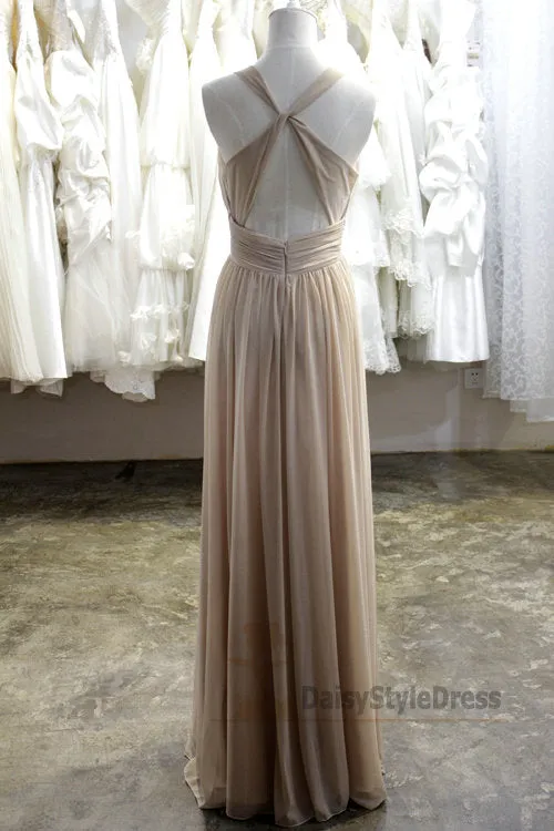 Full Length V-neckline Champagne Evening Dress
