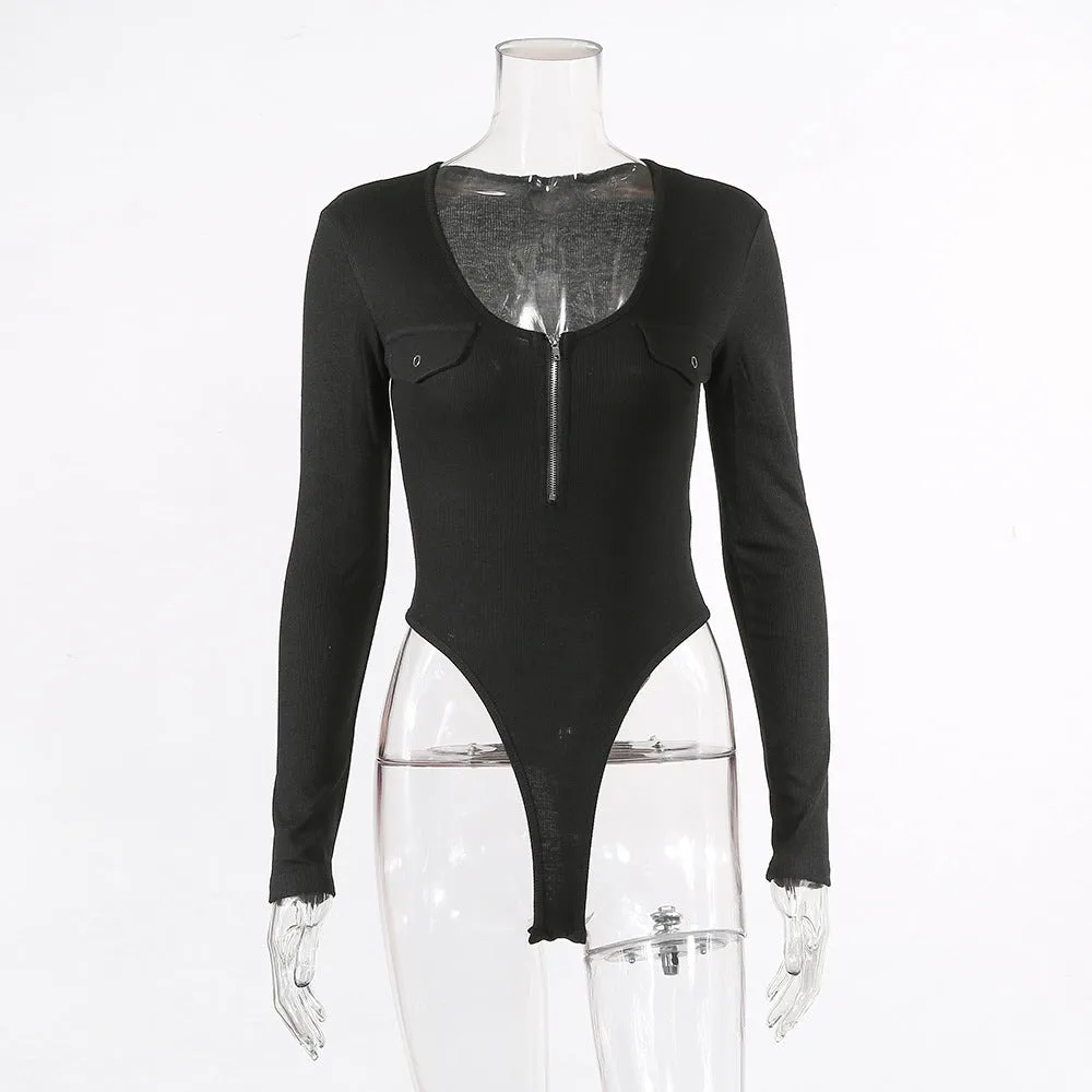 Full Sleeve Regular Zipper Low Cut Bodysuit