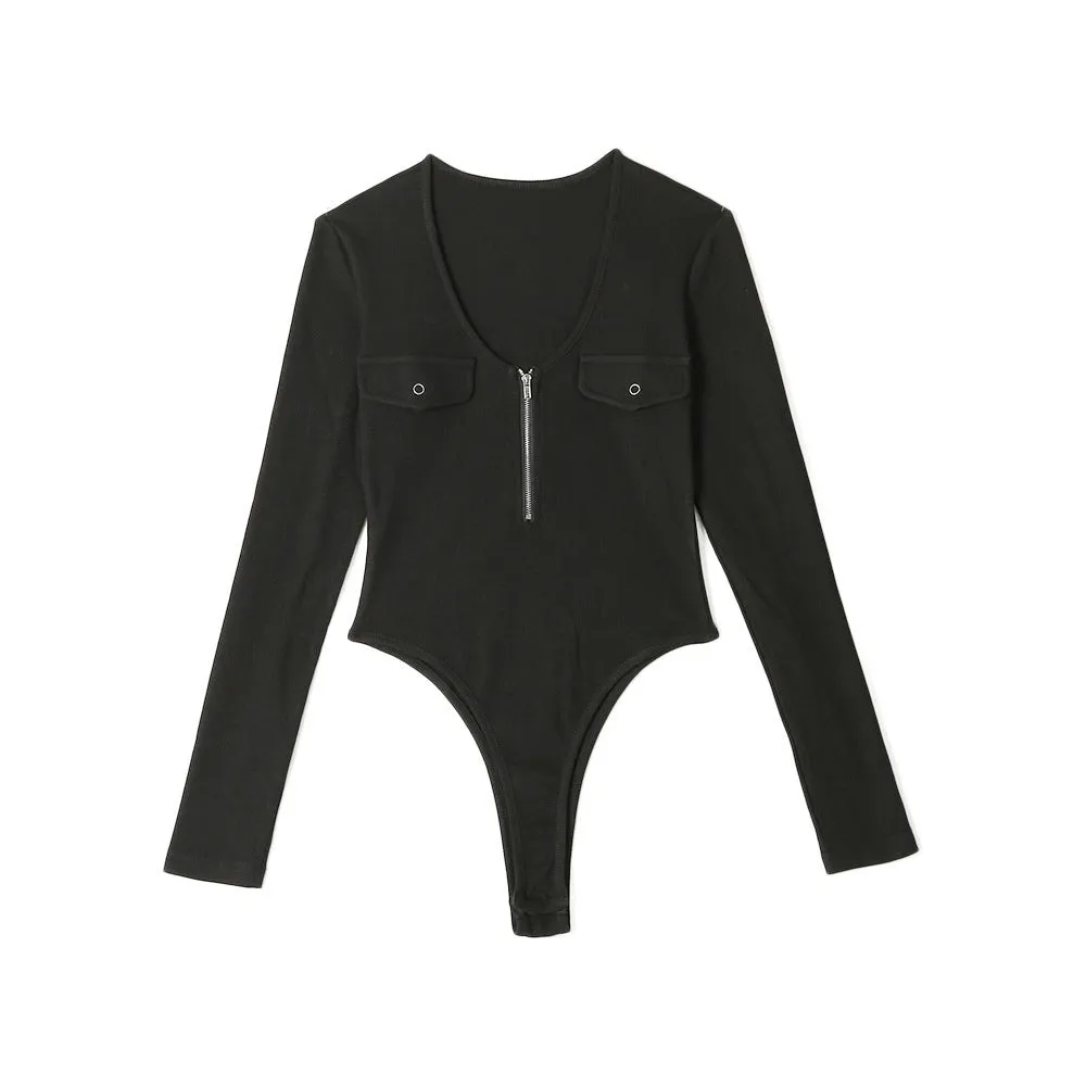 Full Sleeve Regular Zipper Low Cut Bodysuit