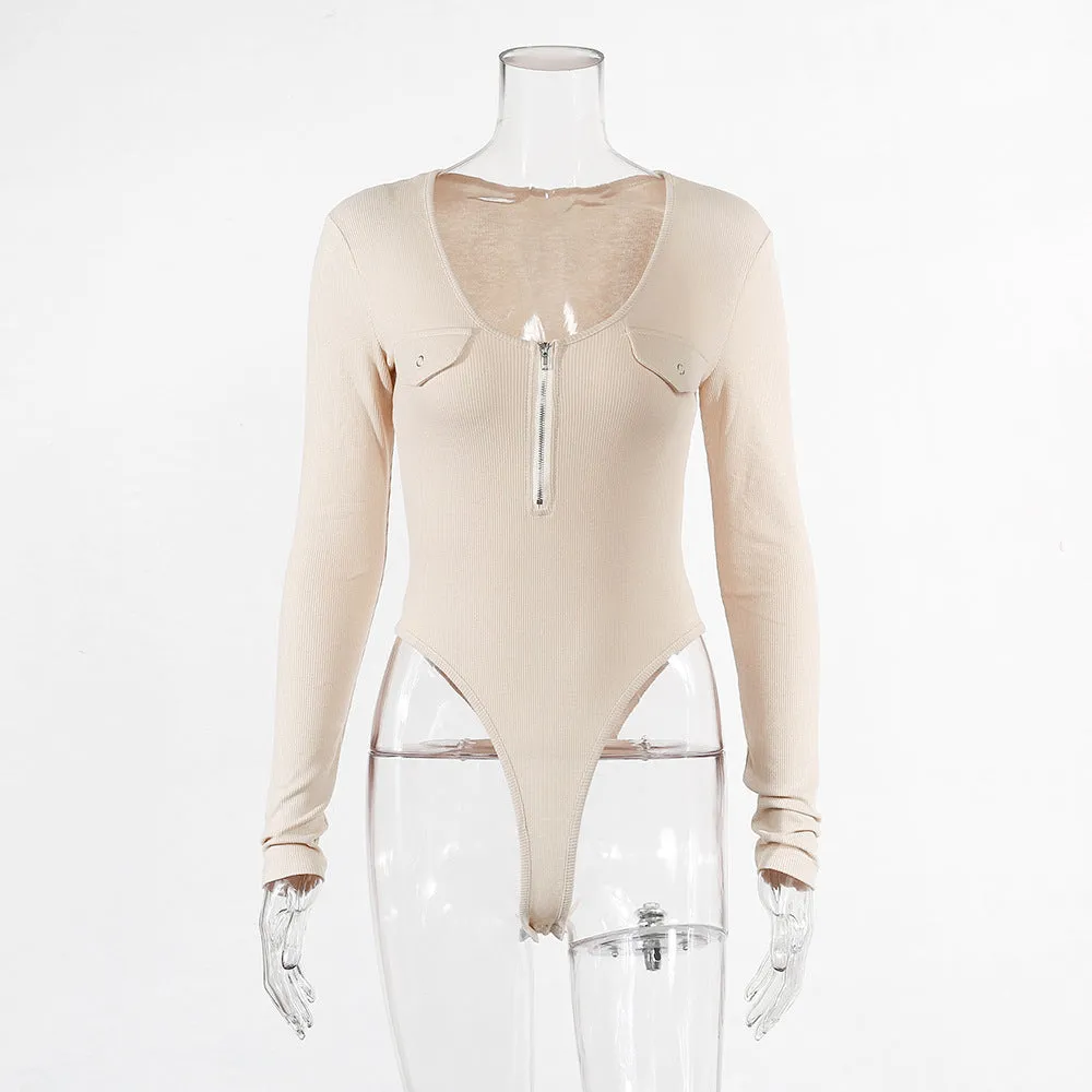 Full Sleeve Regular Zipper Low Cut Bodysuit