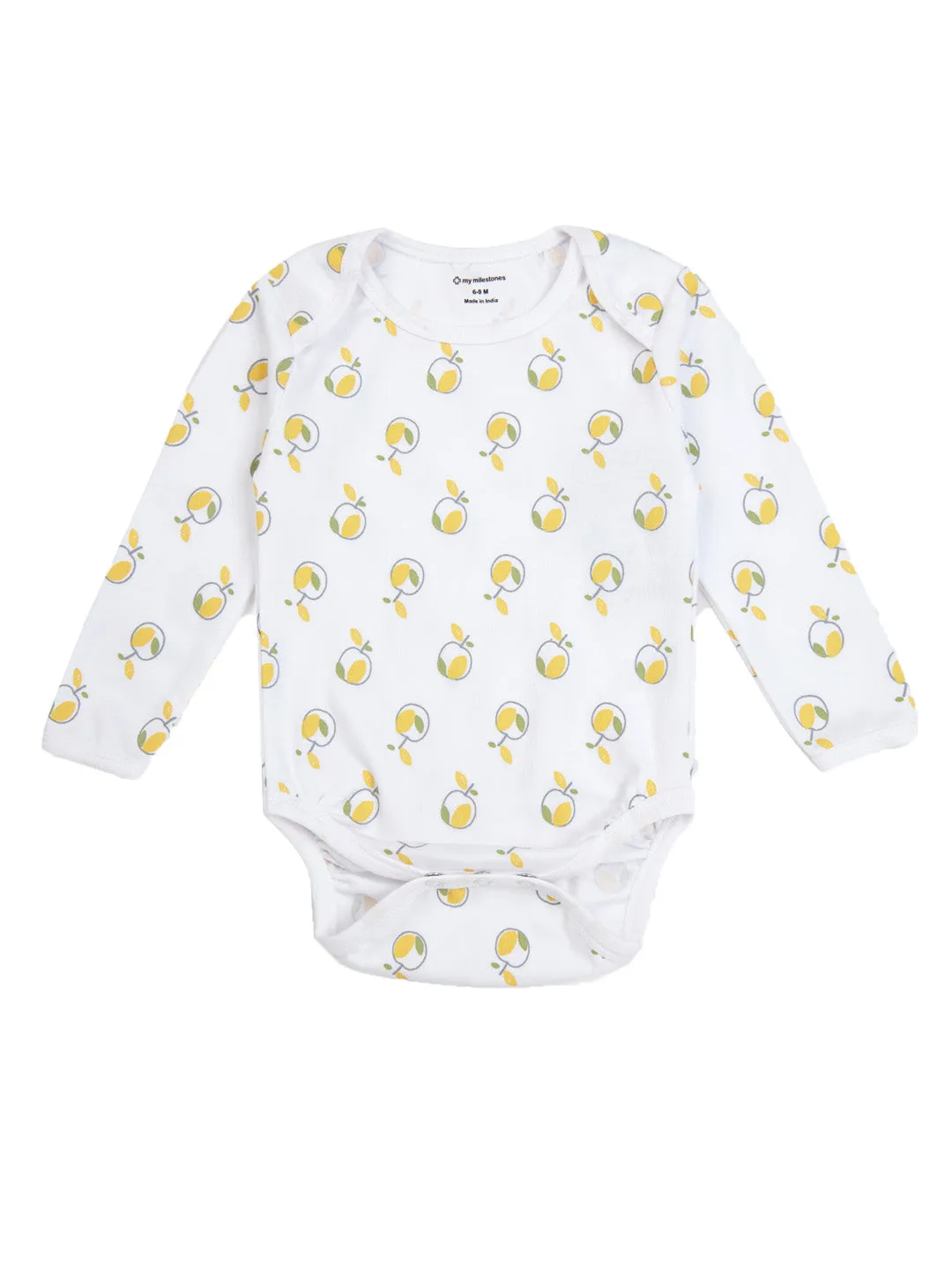 Full Sleeves Bodysuit - Boys - White Apple Print