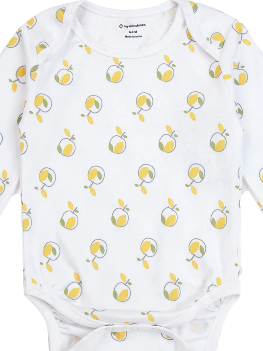 Full Sleeves Bodysuit - Boys - White Apple Print