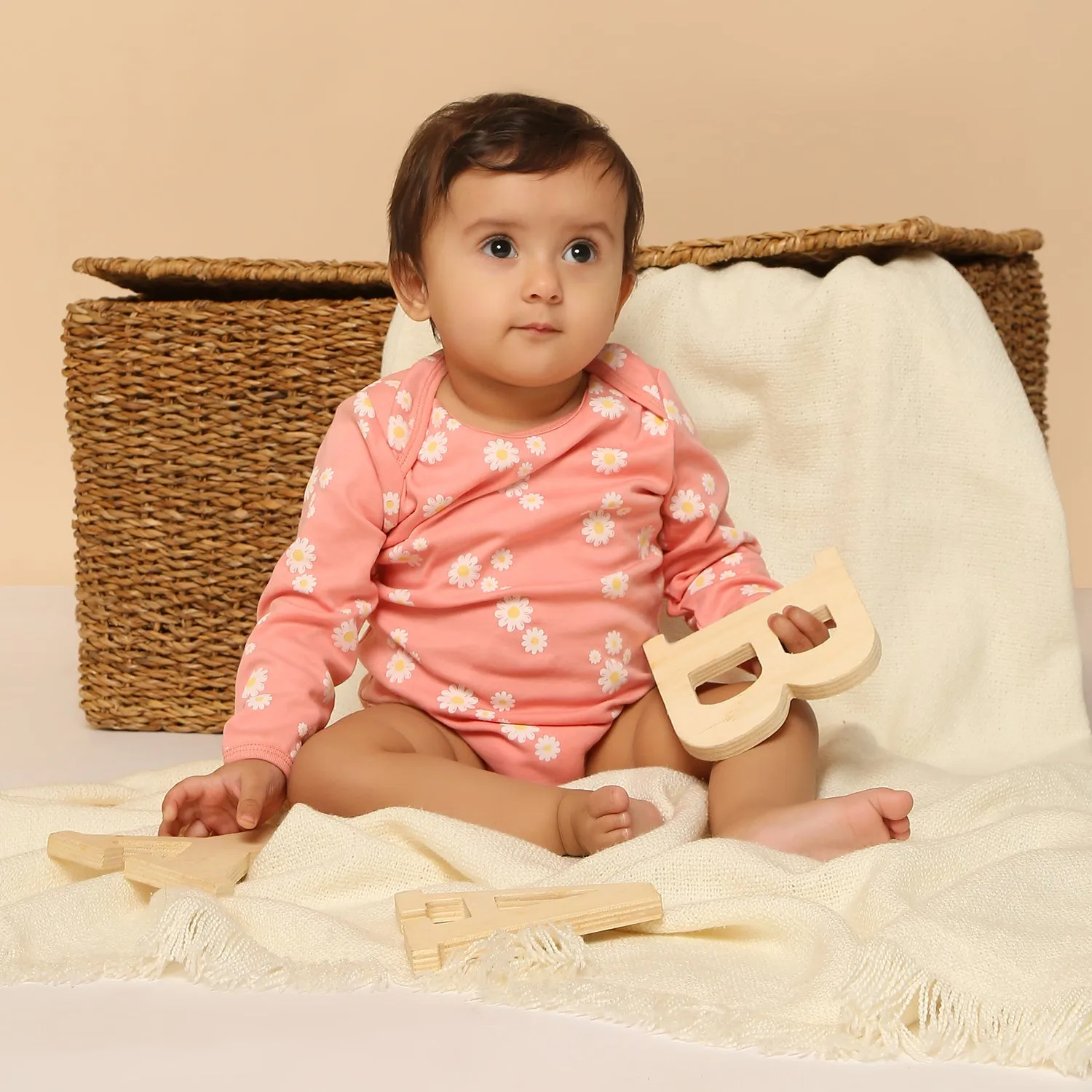 Full Sleeves Bodysuit - Peach Daisy Print