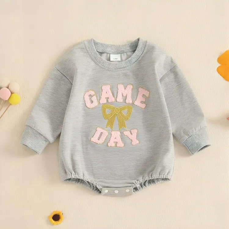 Game Day Bow Embroidered Baby Bodysuit