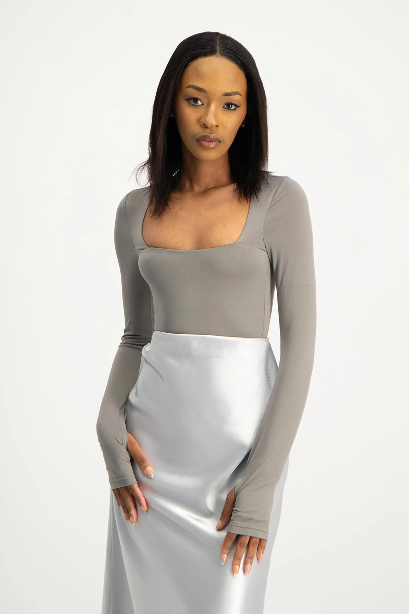Giana Square Neck Bodysuit - Grey