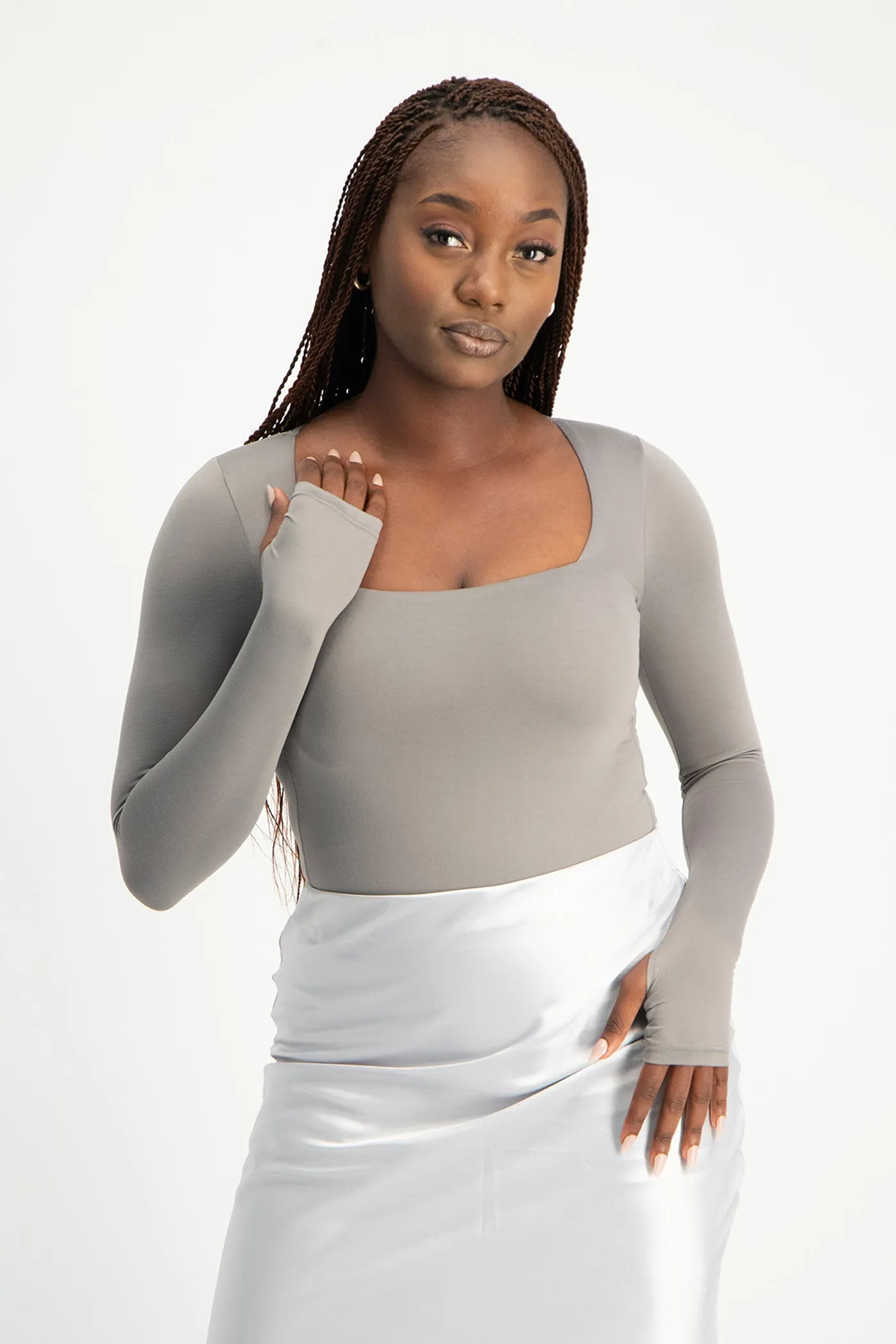 Giana Square Neck Bodysuit - Grey