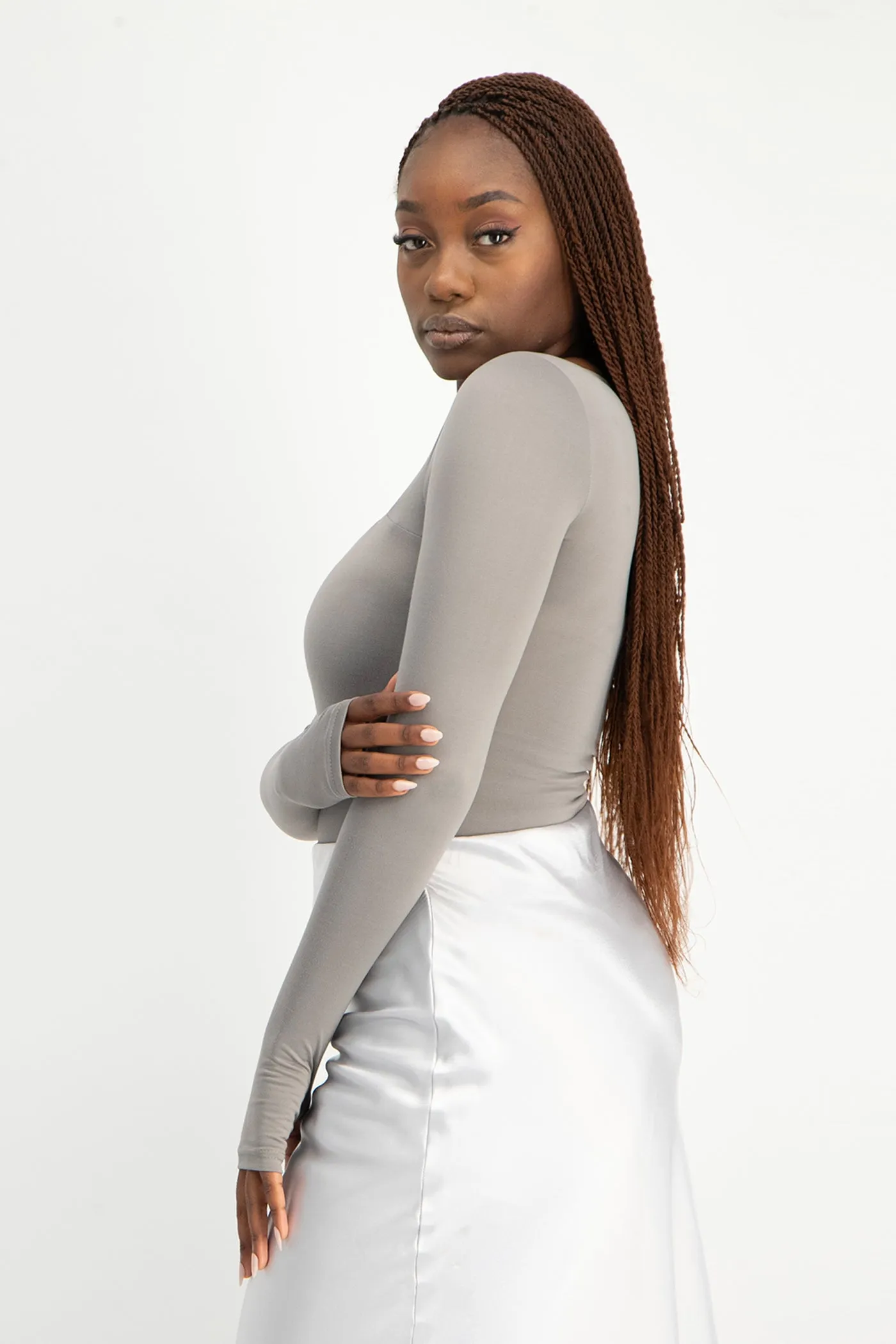 Giana Square Neck Bodysuit - Grey