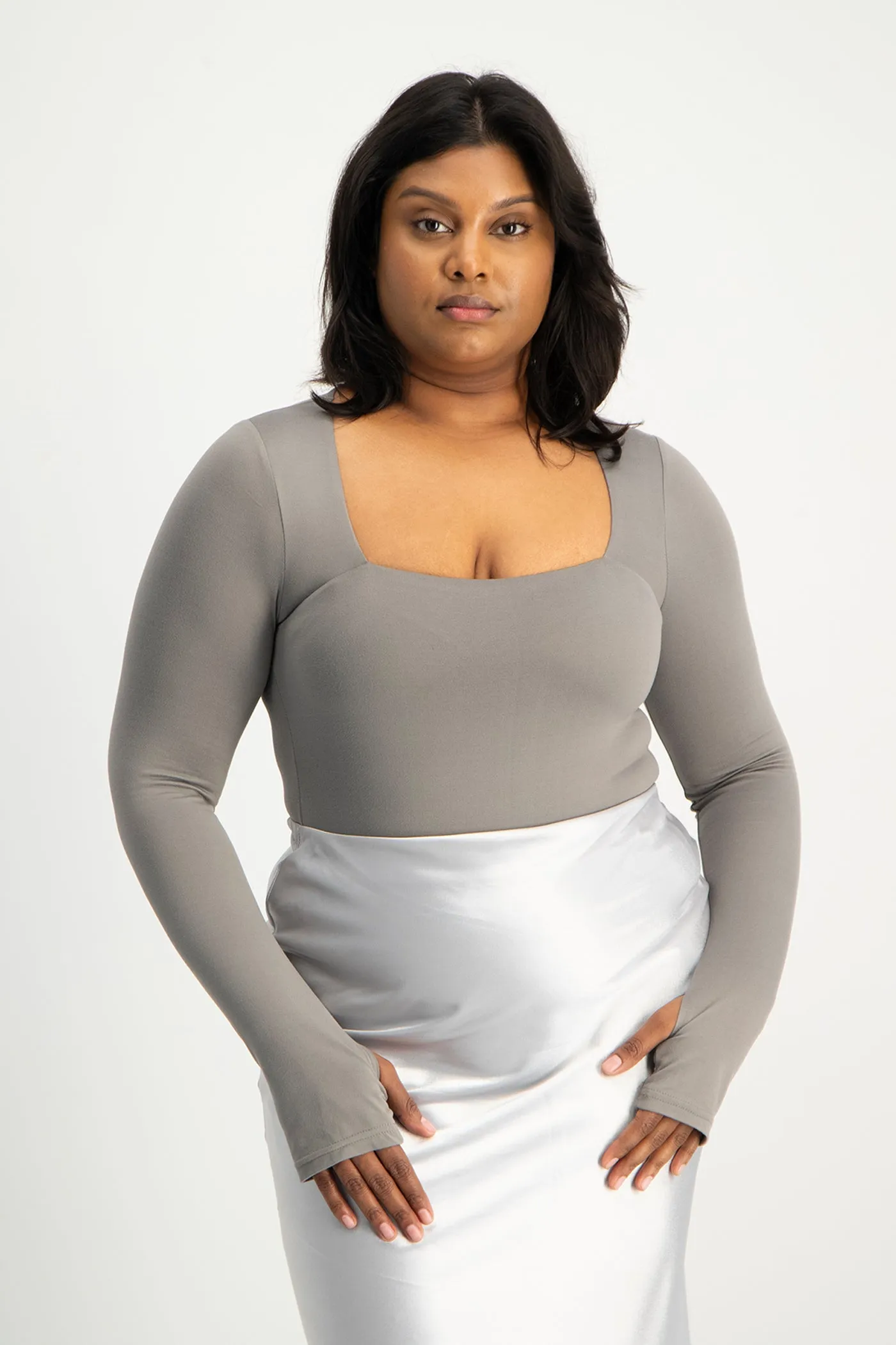 Giana Square Neck Bodysuit - Grey