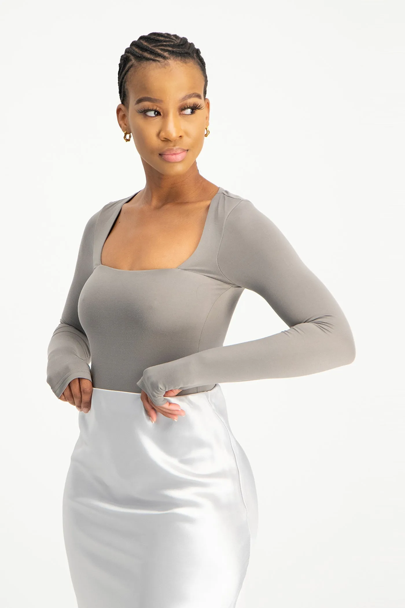Giana Square Neck Bodysuit - Grey