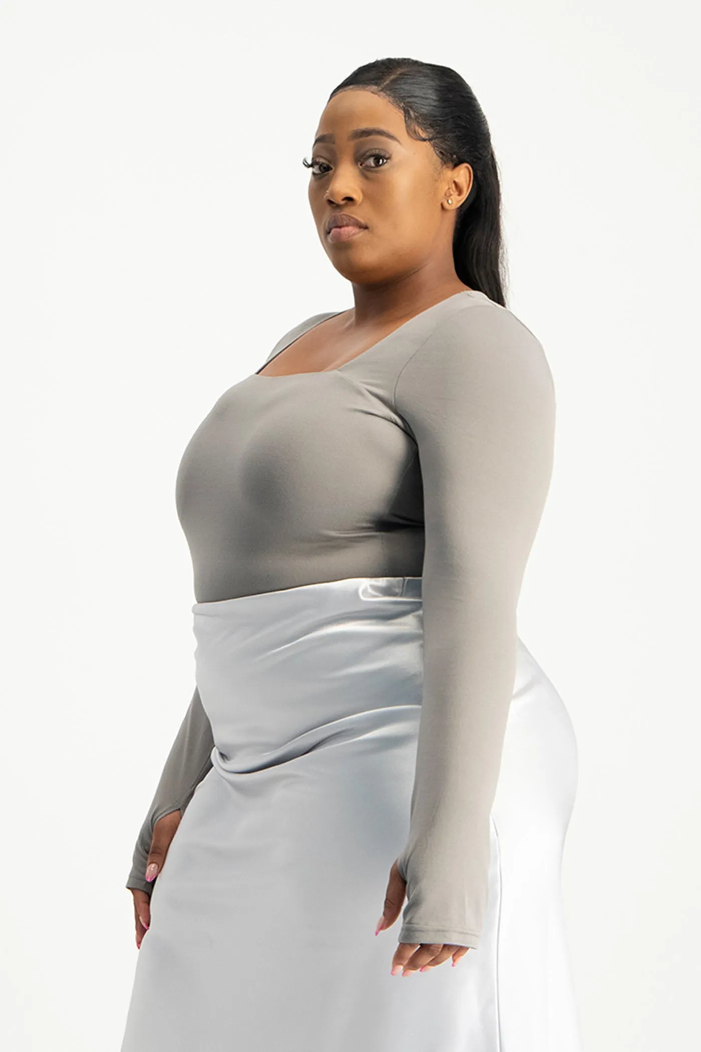 Giana Square Neck Bodysuit - Grey