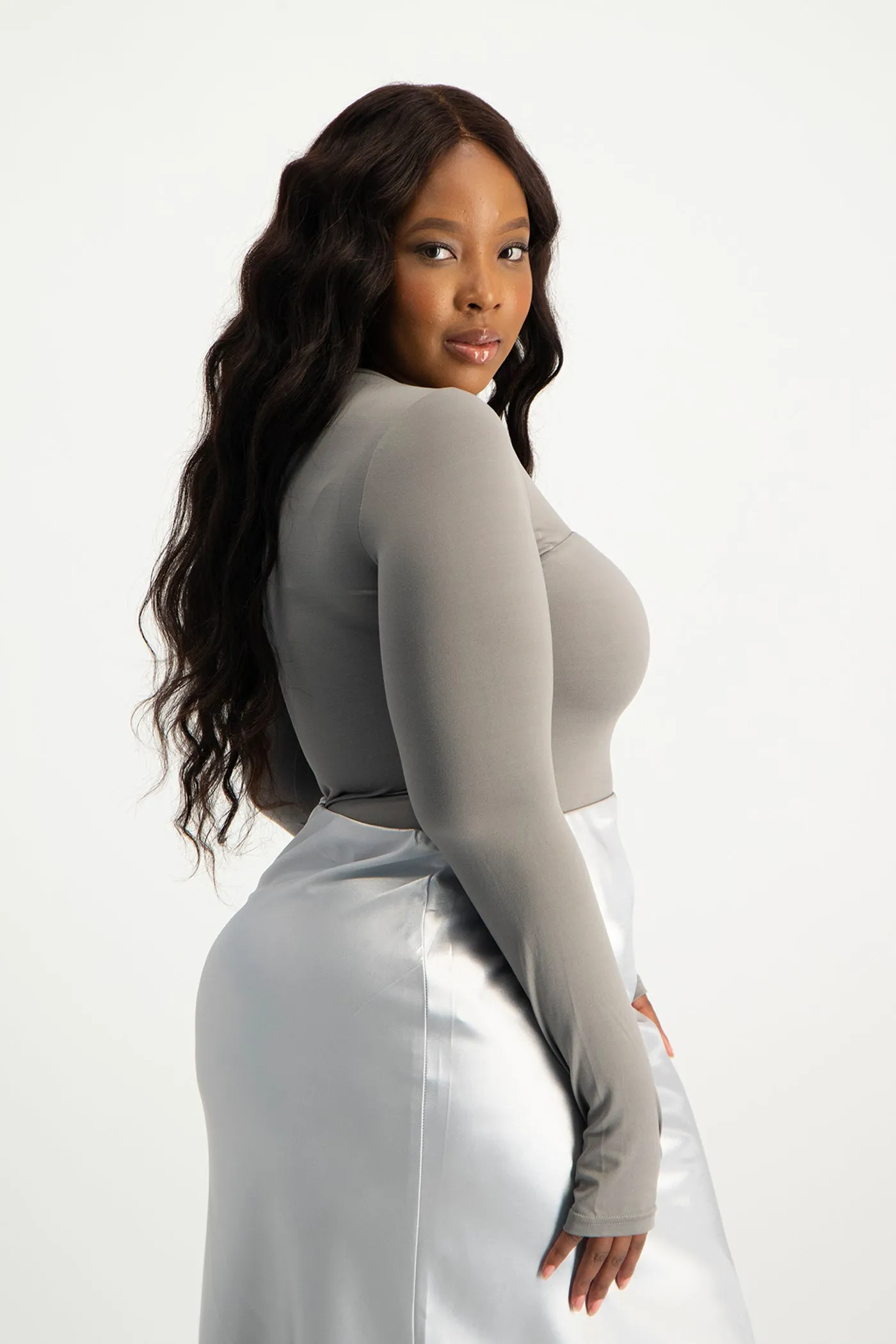 Giana Square Neck Bodysuit - Grey