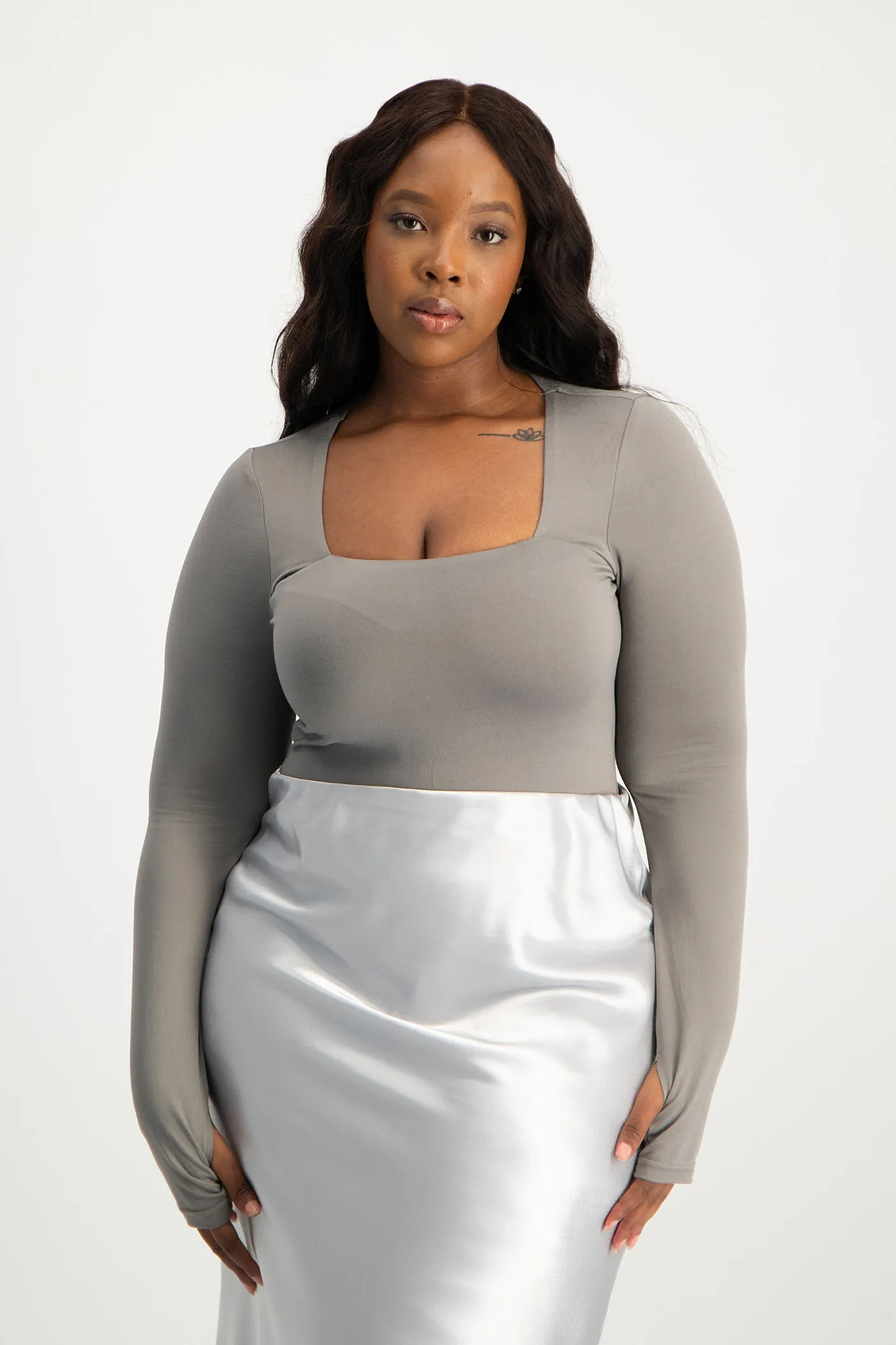 Giana Square Neck Bodysuit - Grey