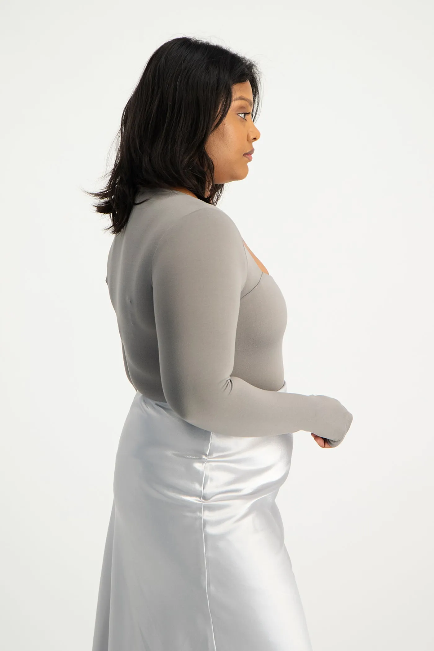 Giana Square Neck Bodysuit - Grey