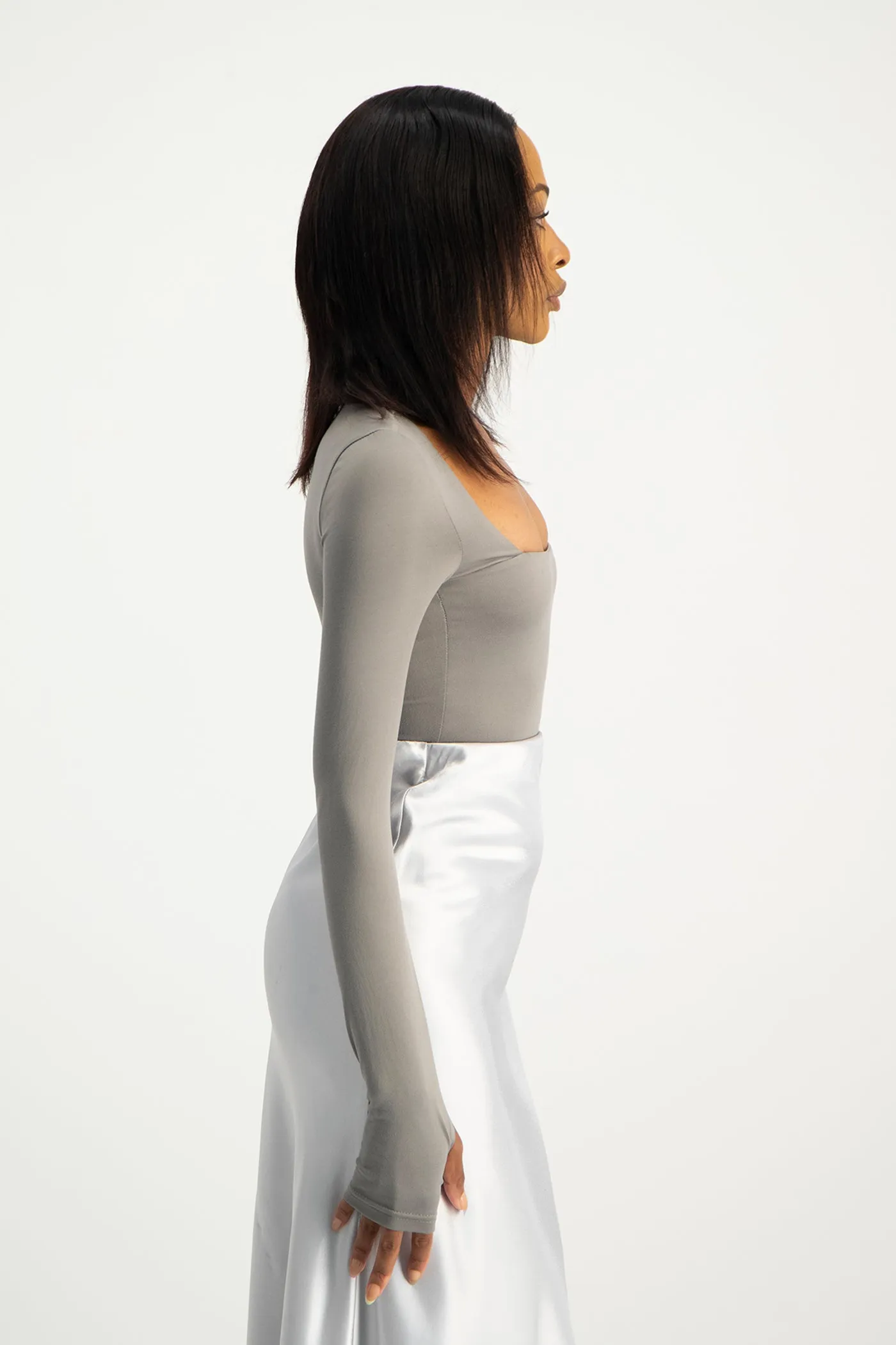Giana Square Neck Bodysuit - Grey