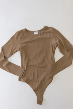 Gigi Long Sleeve Ribbed Bodysuit | Tan