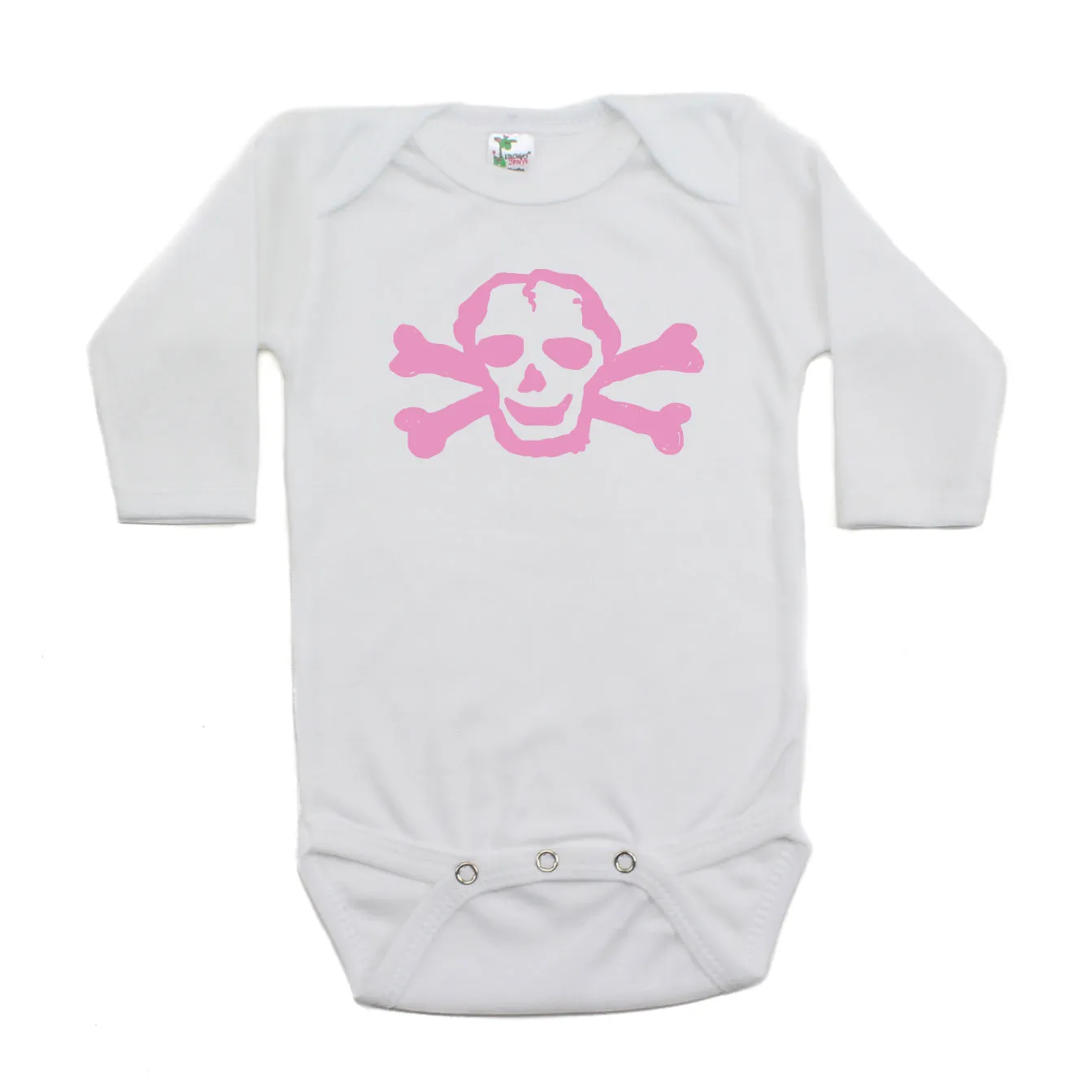 Girl Pink Scribble Skull & Bones Long Sleeve Baby Infant Bodysuit