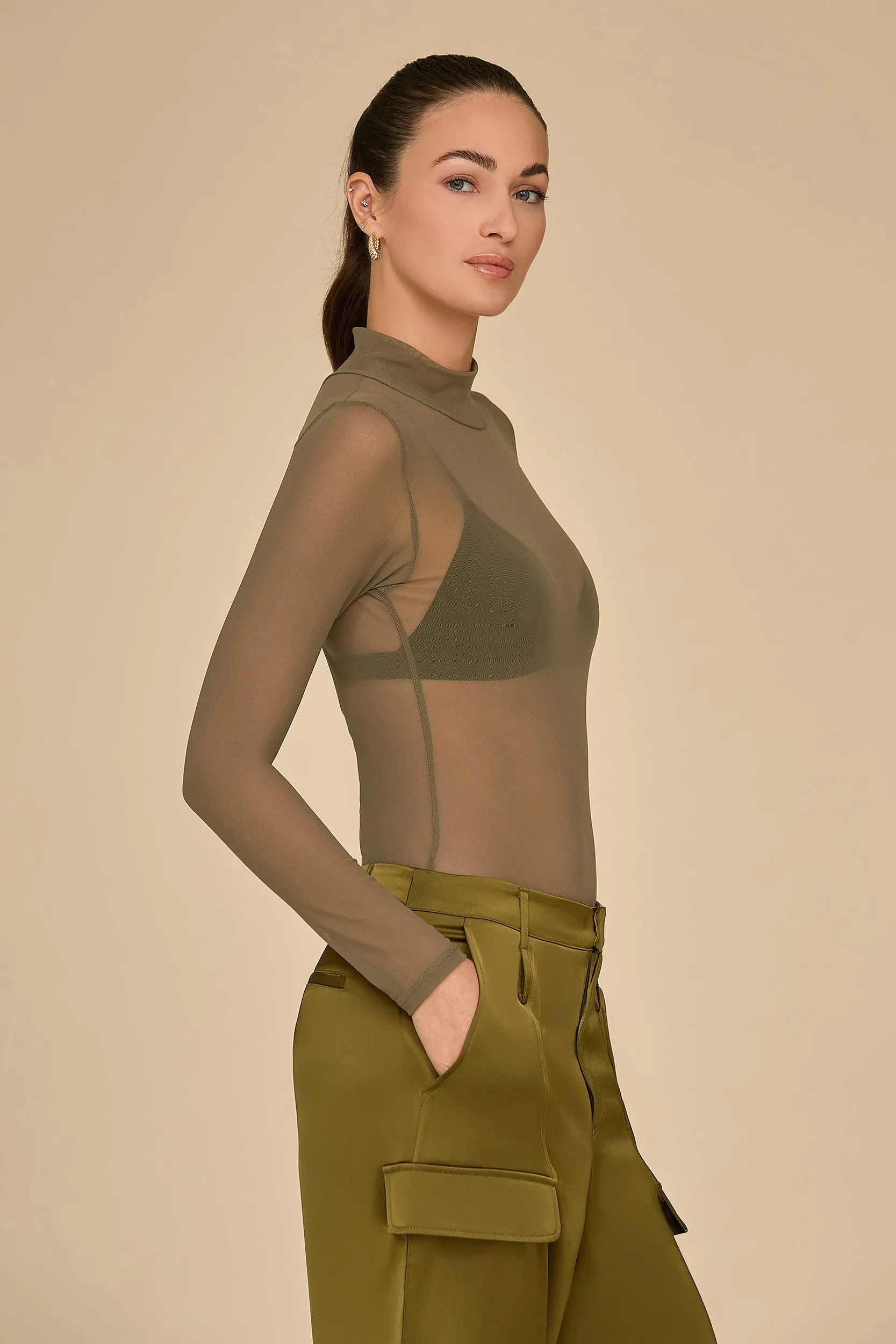 Giselle Bodysuit - Olive Mesh