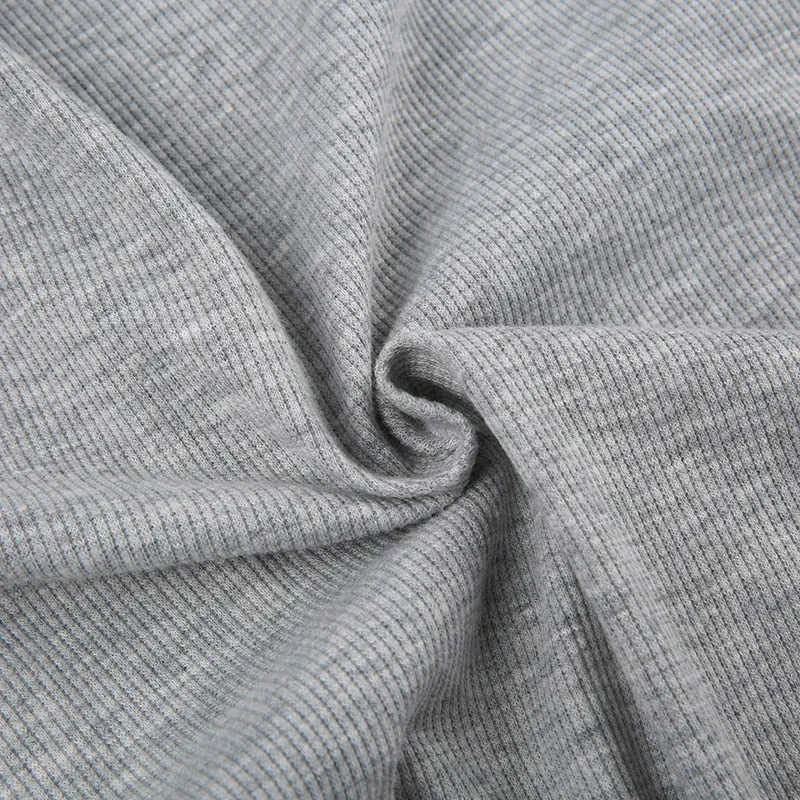 Grey Ribbed Letter Skinny Long-Sleeve Bodysuit