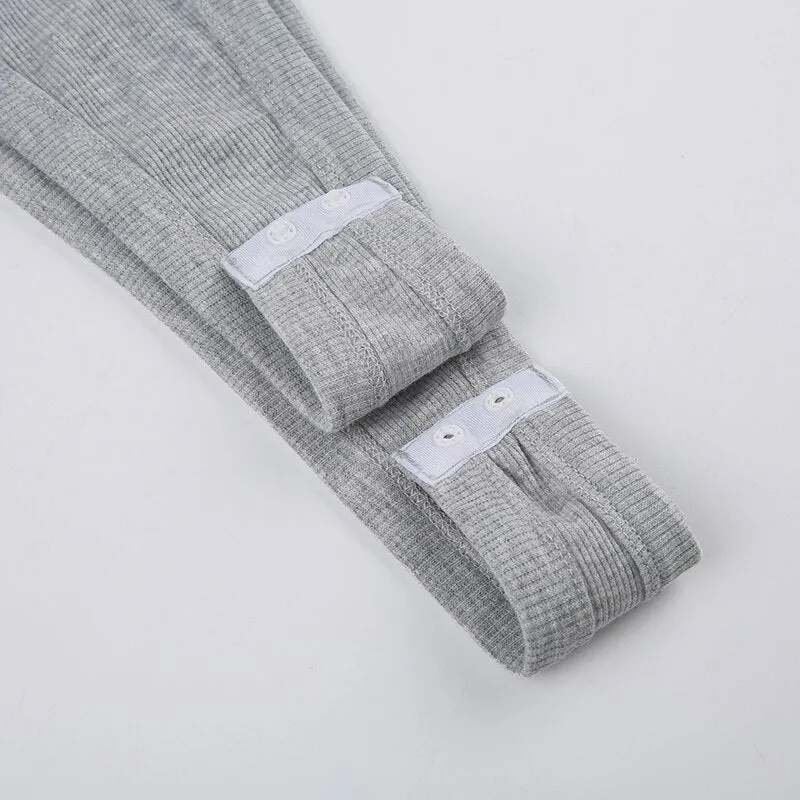 Grey Ribbed Letter Skinny Long-Sleeve Bodysuit