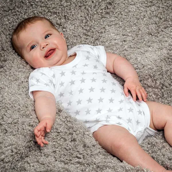Grey Star Print Unisex Bodysuit, 0-3 months