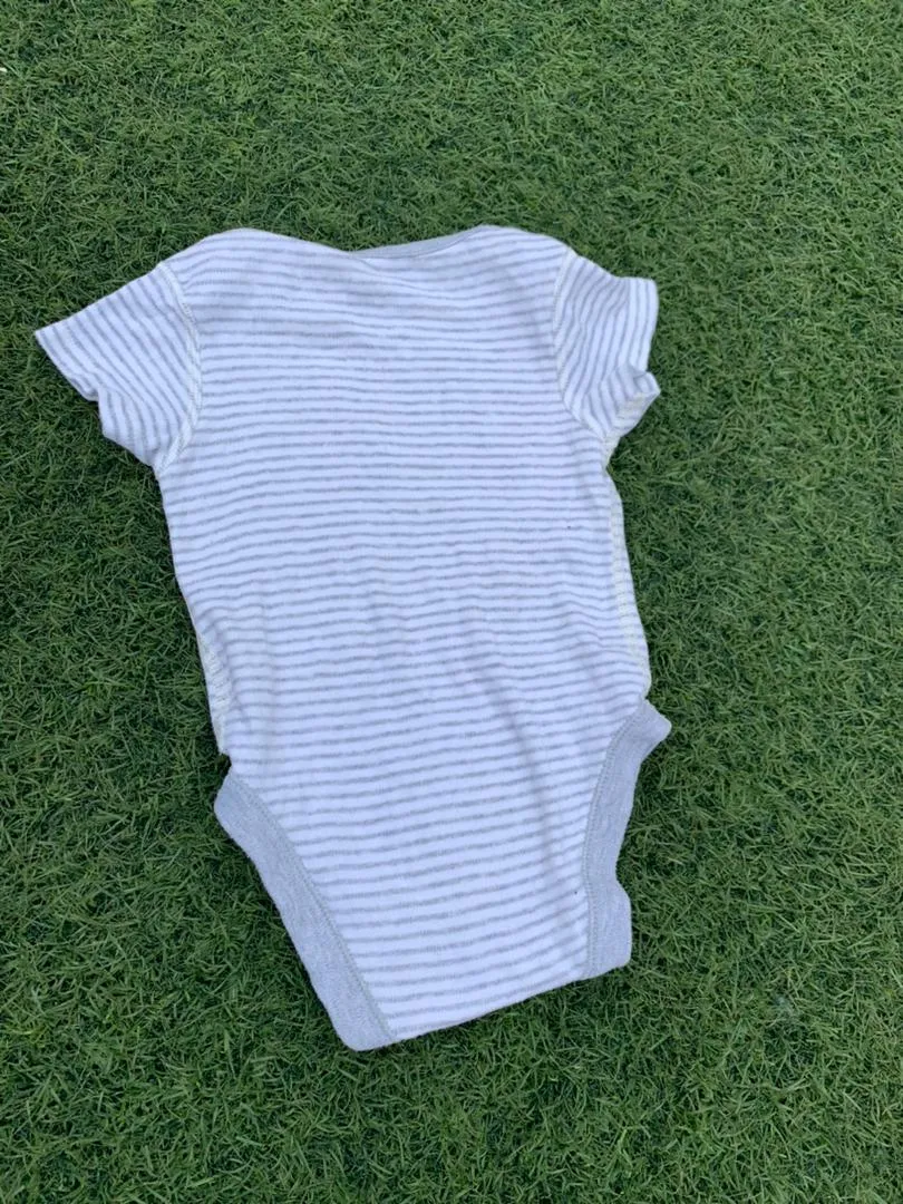 Grey striped baby bodysuit 0-6months