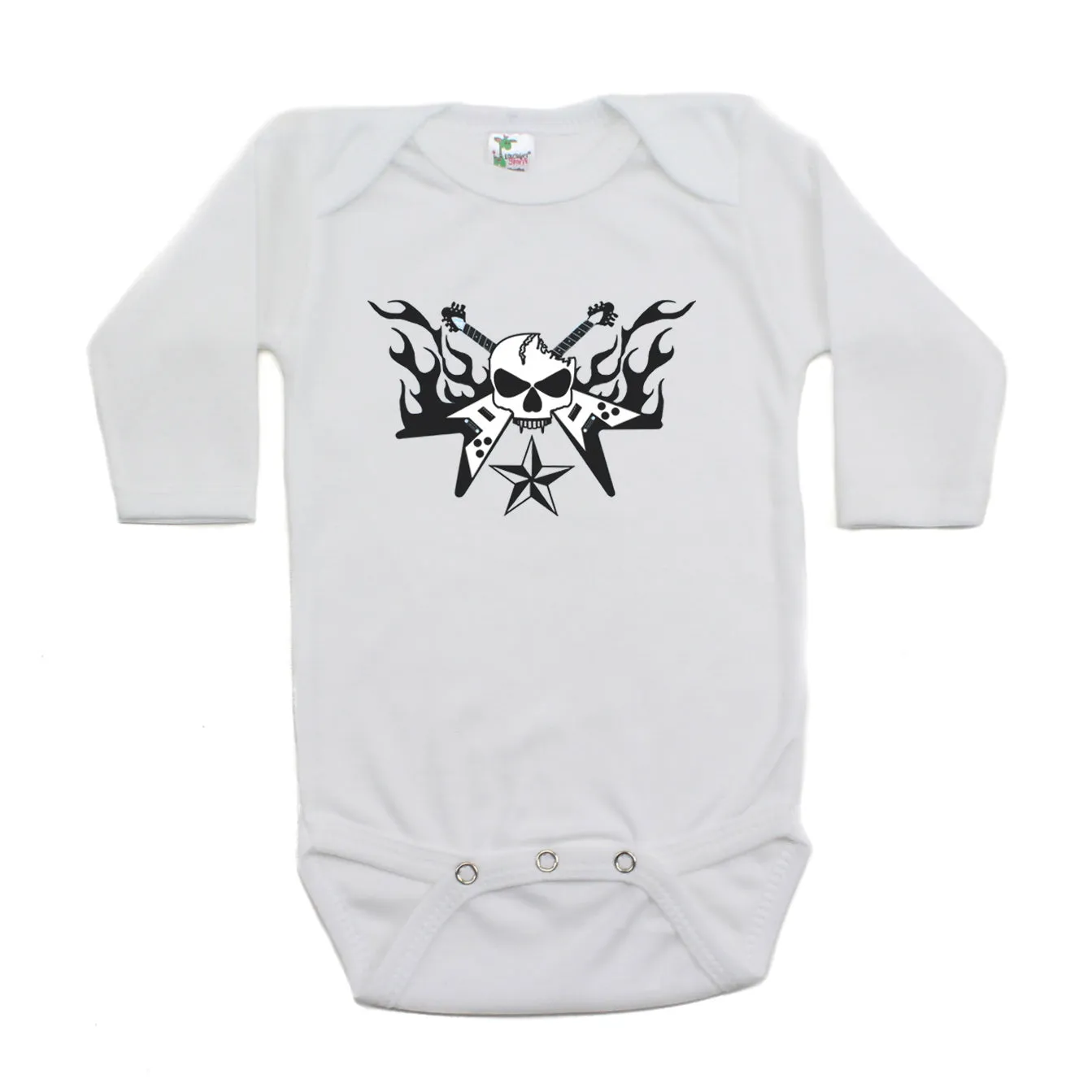 Guitar Hero with Flames Long Sleeve Baby Infant Bodysuit