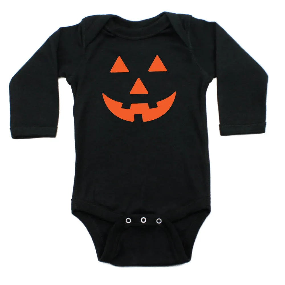 Halloween Pumpkin Face Long Sleeve Bodysuit