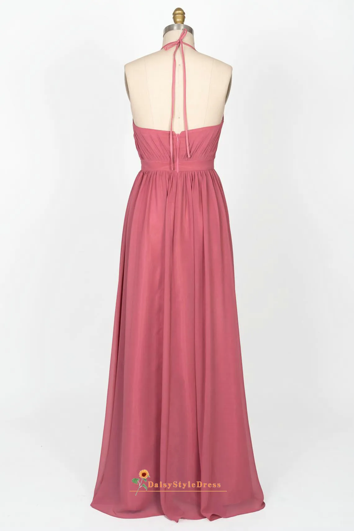 Halter Neckline Dusty Pink Bridesmaid Dress