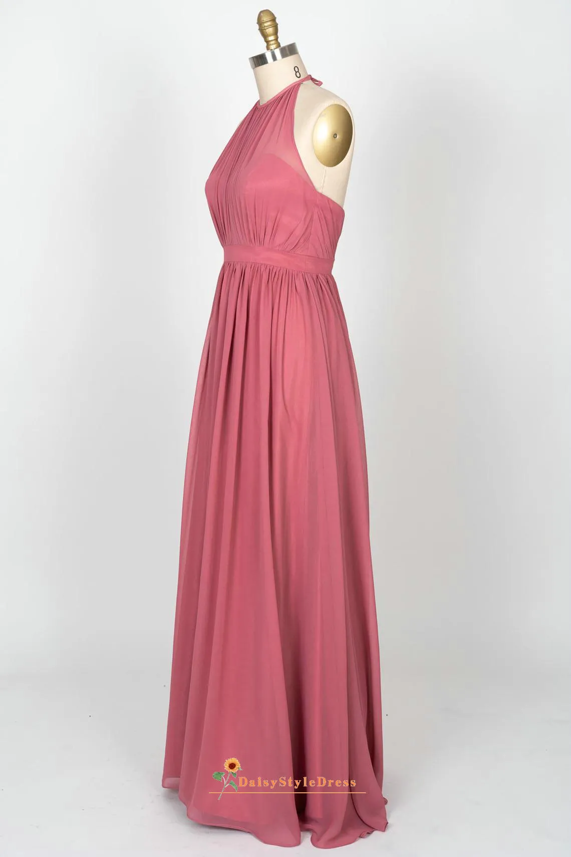 Halter Neckline Dusty Pink Bridesmaid Dress