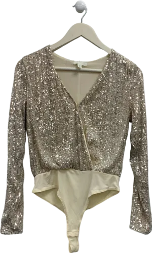 H&M Beige Sequin Bodysuit UK 8