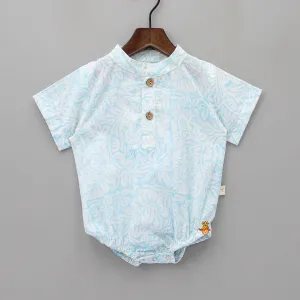 Hand Block Floral Printed Powder Blue Bodysuit