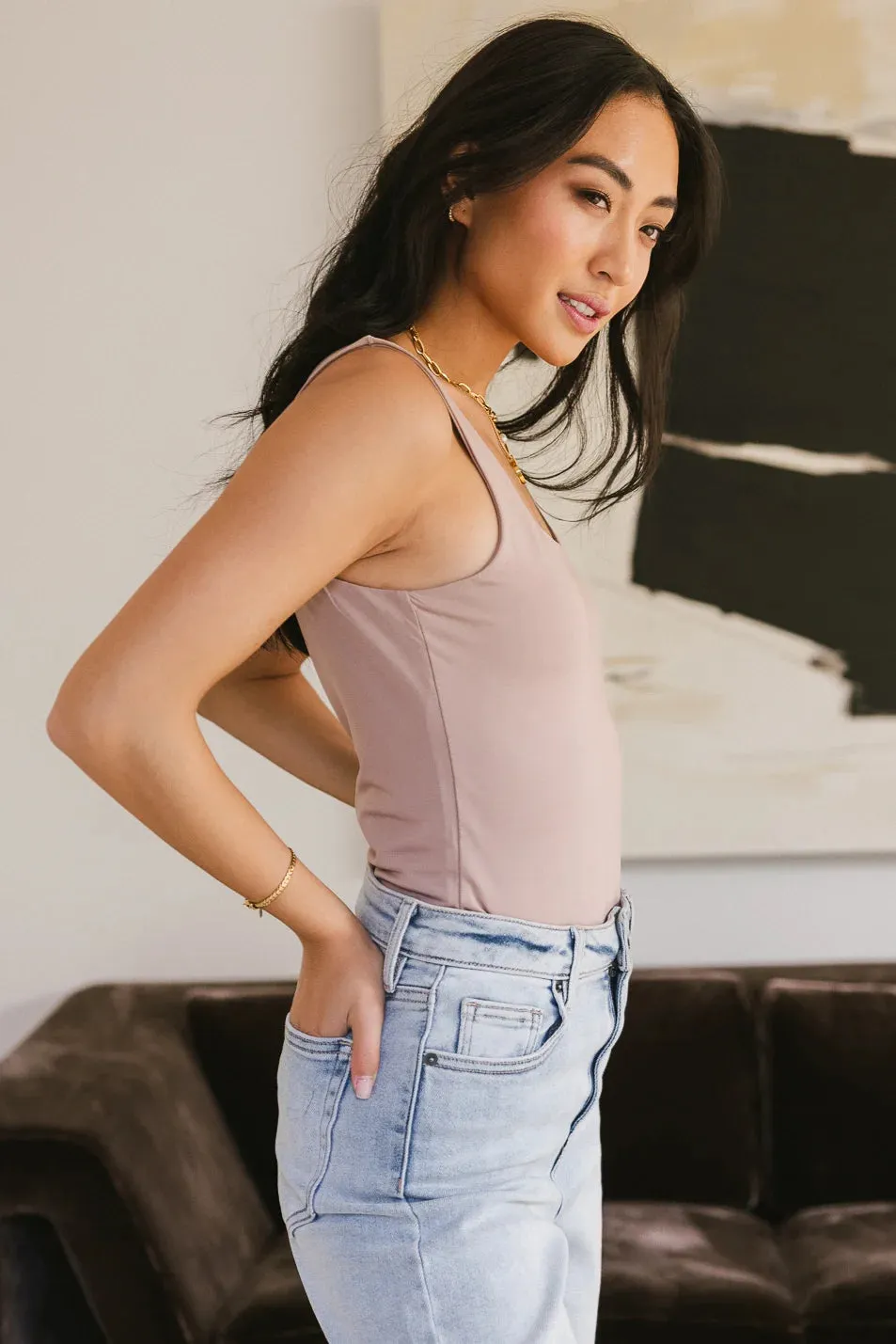 Harper Square Neck Bodysuit in Mauve - FINAL SALE