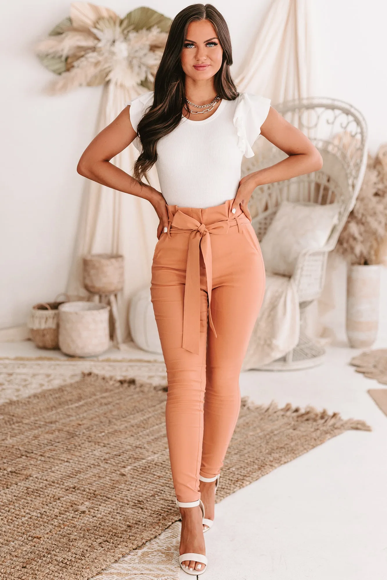Headed For The Hamptons Ribbed Ruffle Sleeve Bodysuit (Ivory)