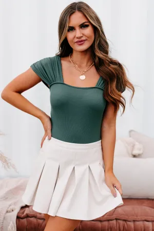 Heard It All Before Ribbed Ruched Strap Bodysuit (Hunter Green)
