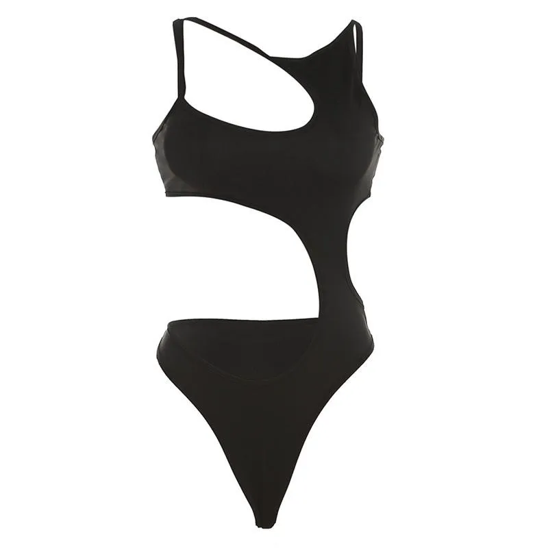 Hollow out irregular solid sleeveless bodysuit goth Alternative Darkwave Fashion goth Emo Darkwave Fashion