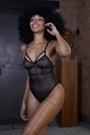 Hustler Arielle Mesh Body with Strap Detail Black
