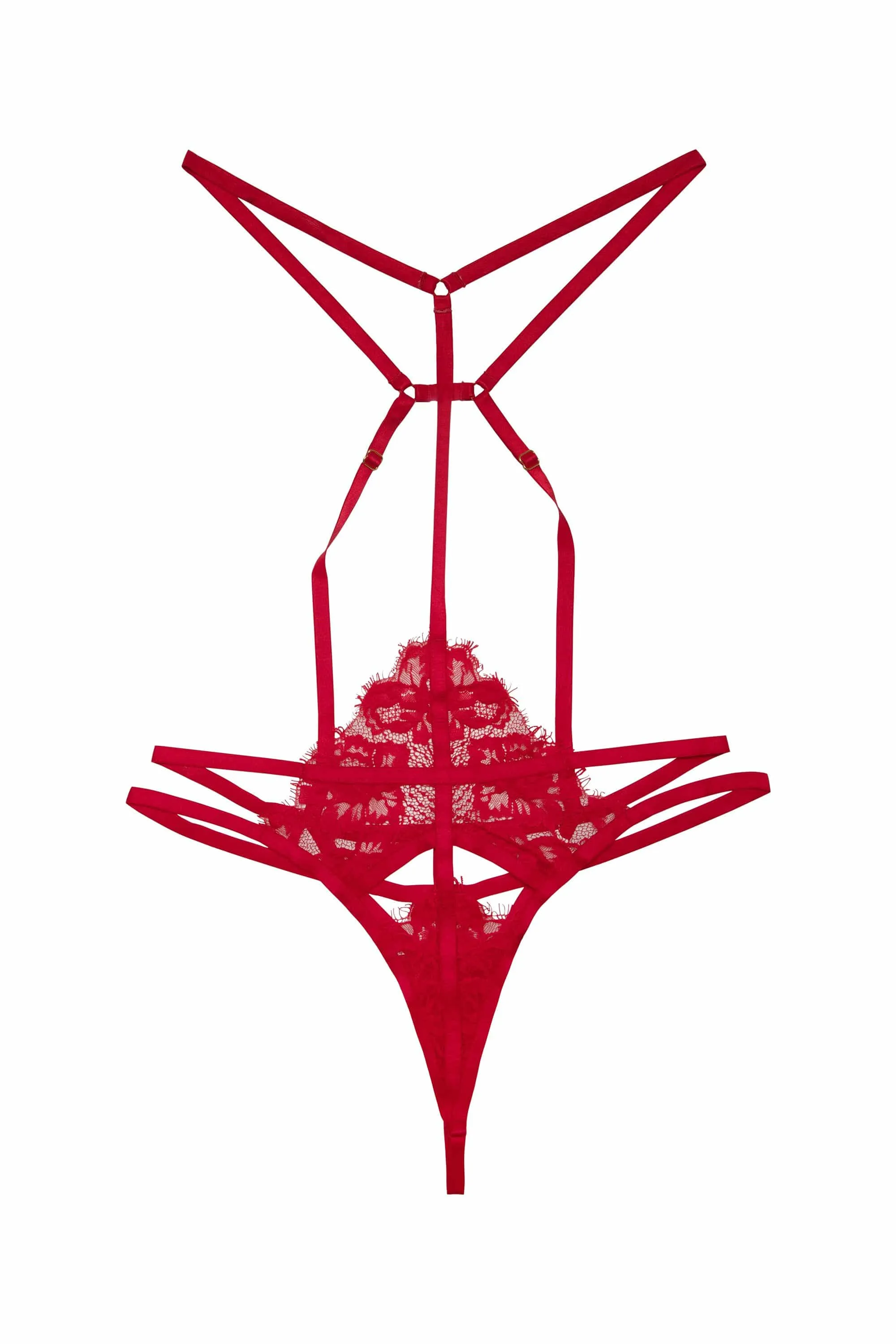 Hustler Cherry Red Lace and Strap Harness Brief