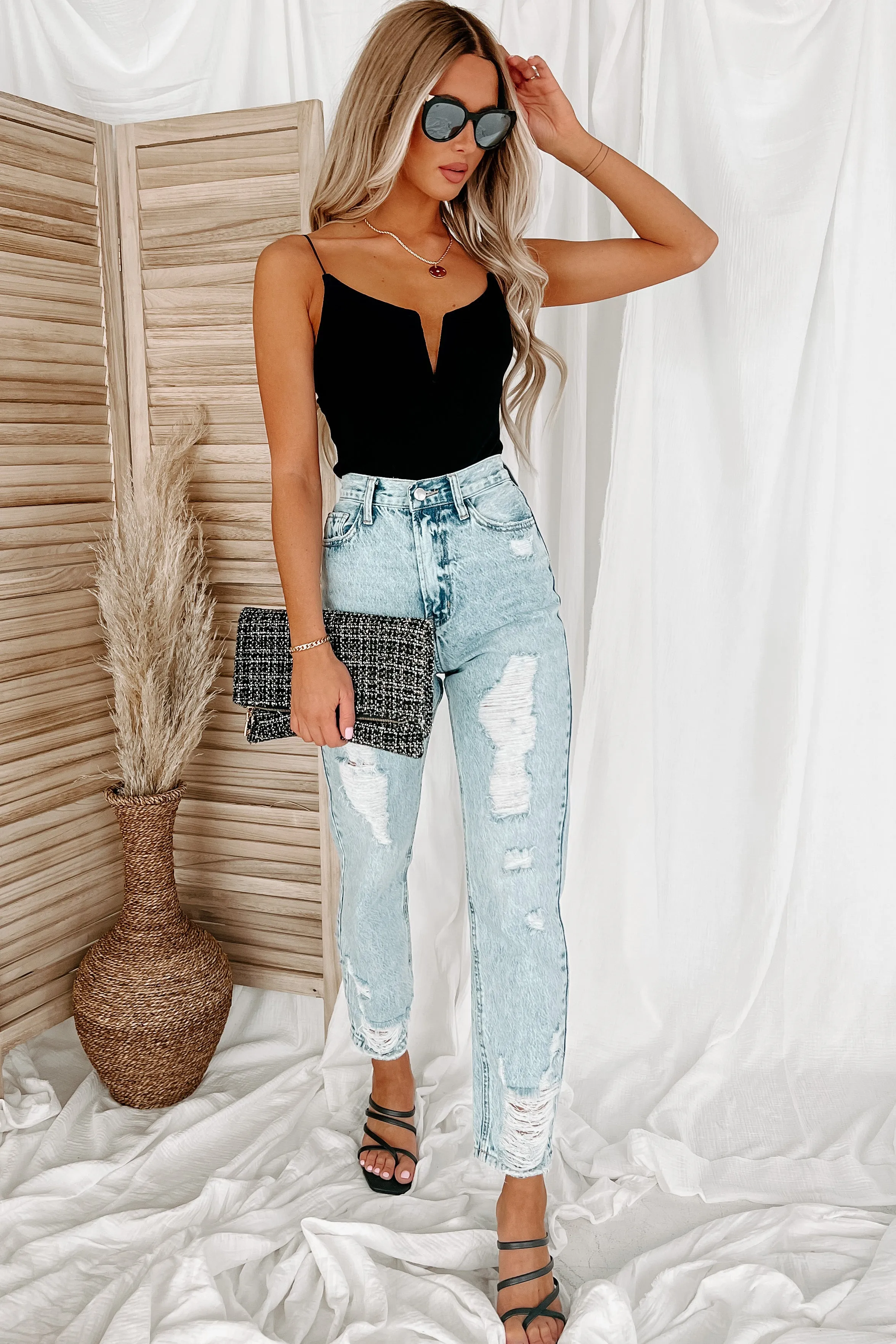 Hutton Structured V-Notch Bodysuit (Black)