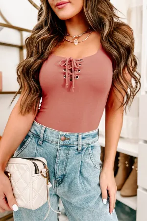 I'm With You Lace Up Tank Strap Bodysuit (Dusty Cedar)