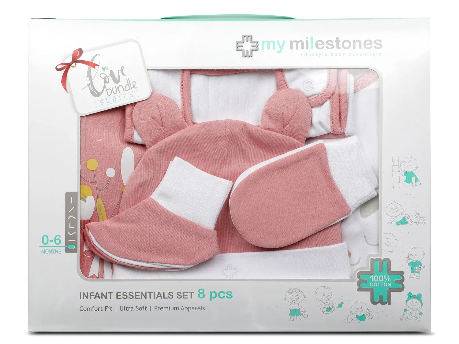 Infant Essentials Clothing Gift Set - 8Pc - Full Sleeves - Girls - Peach