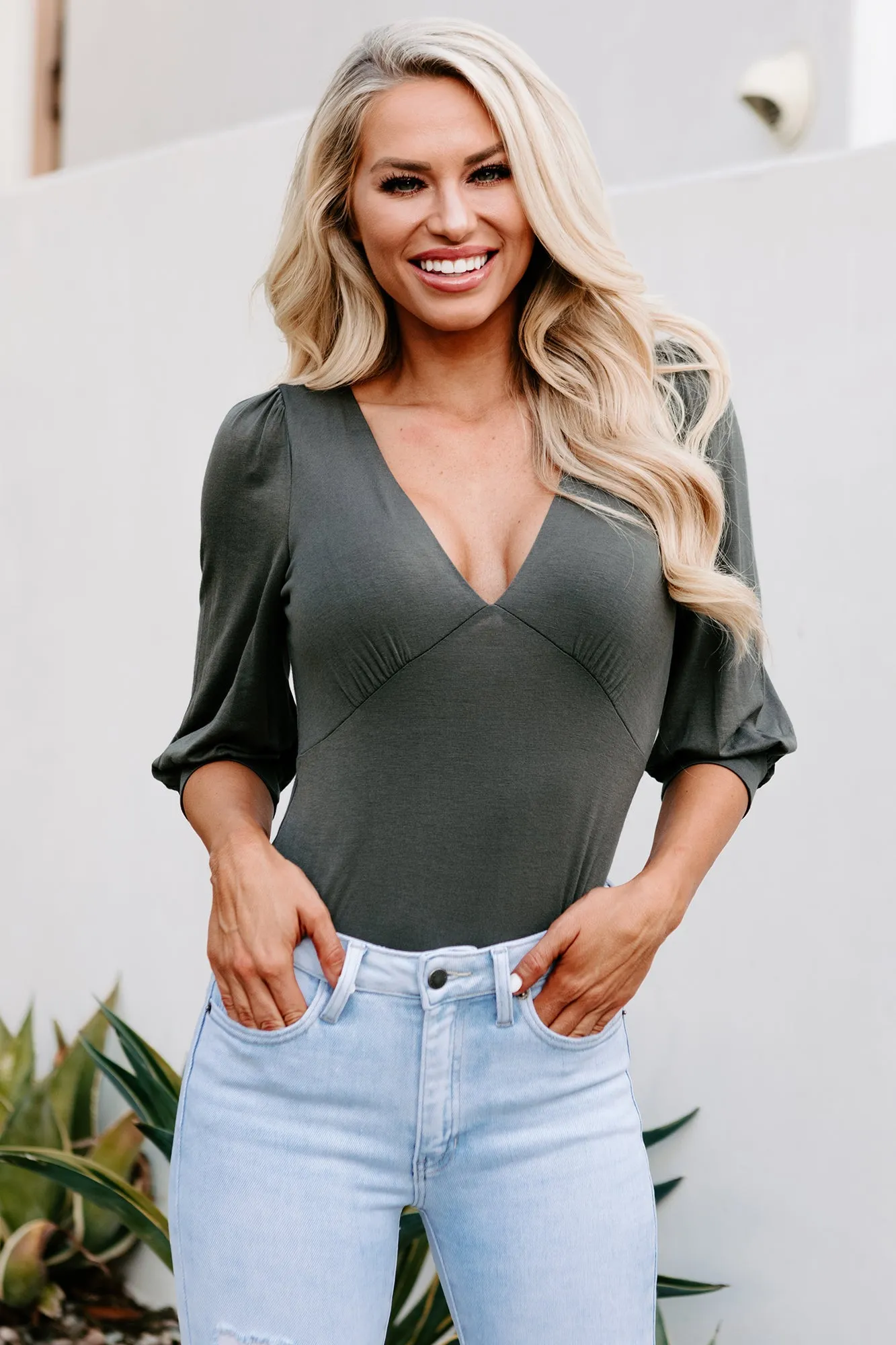 Ireland V-Neck Bodysuit (Olive)